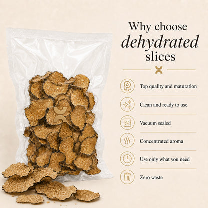 Dried Tuber aestivum truffle slices with product details for chefs restaurants and distributors